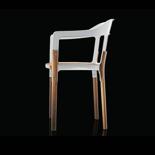 Krzesło STEELWOOD stal w kolorze białym nogi naturalny buk